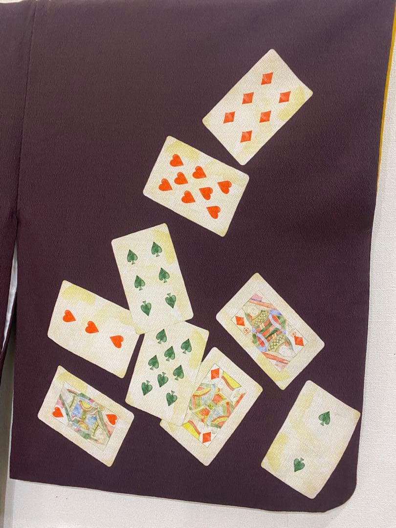 居内商店　トランプ模様 うさぎ柄　袷着物　ボルドー　不思議の国のアリス