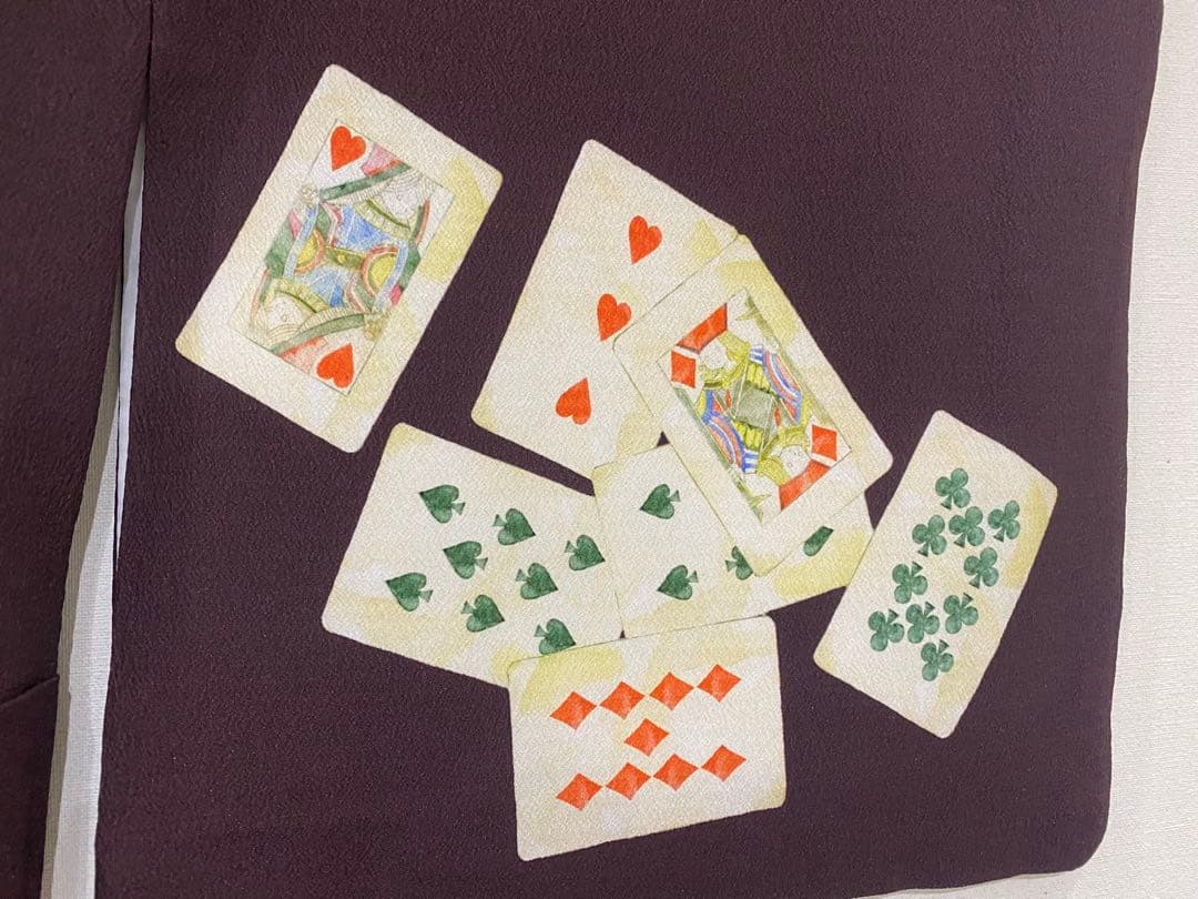 居内商店　トランプ模様 うさぎ柄　袷着物　ボルドー　不思議の国のアリス