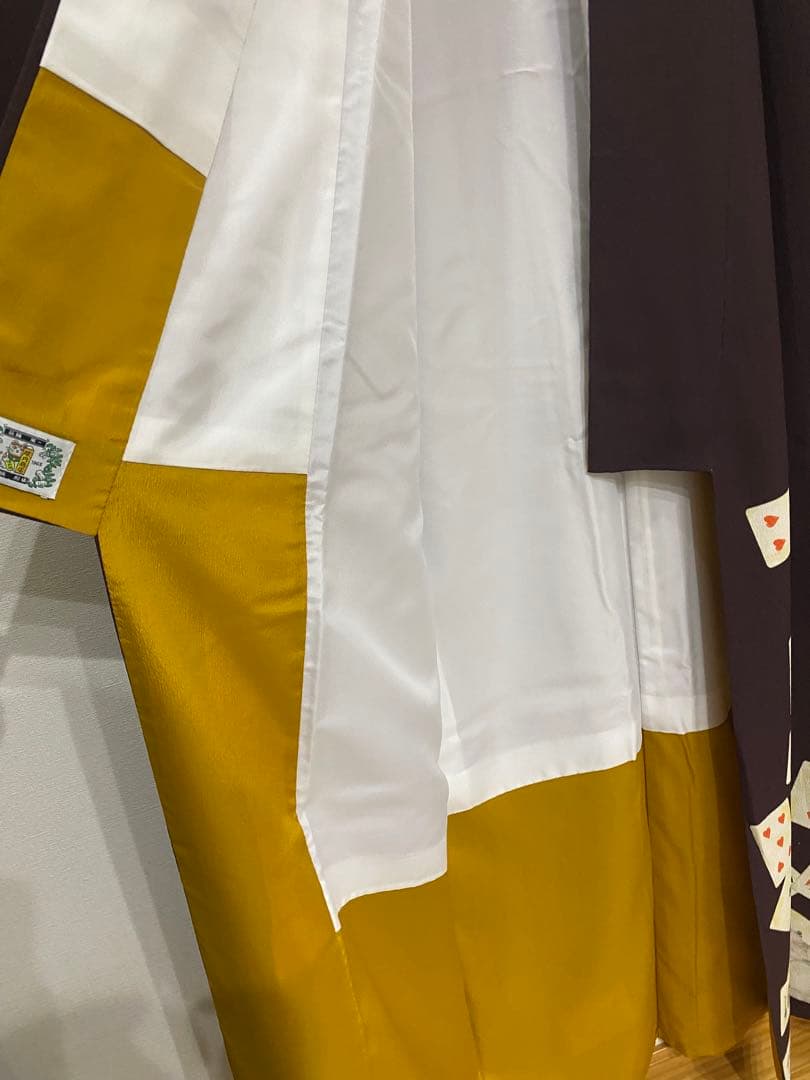 居内商店　トランプ模様 うさぎ柄　袷着物　ボルドー　不思議の国のアリス