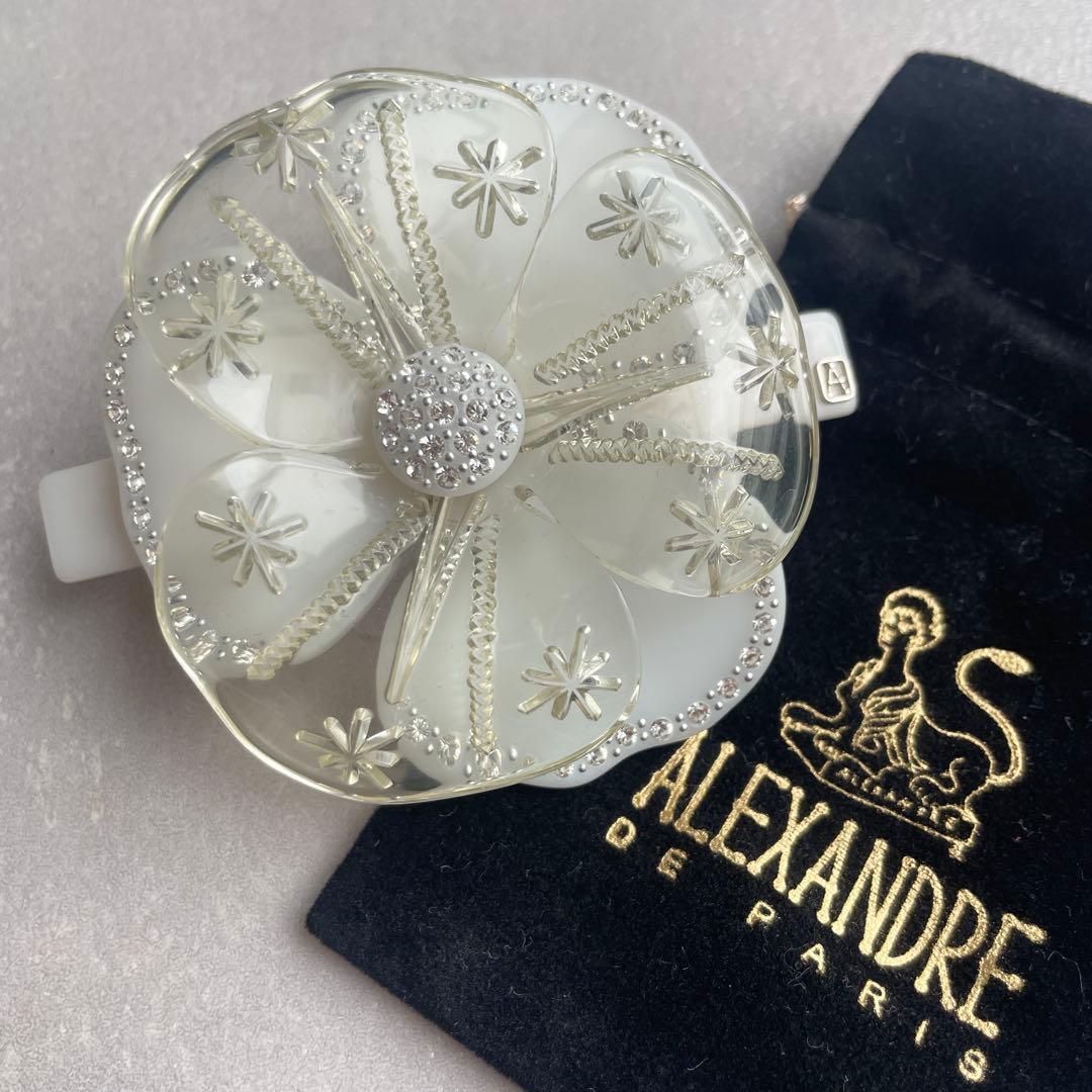 美品★ 希少★ アレクサンドルドゥパリ カメリア ホワイトスノー バレッタ