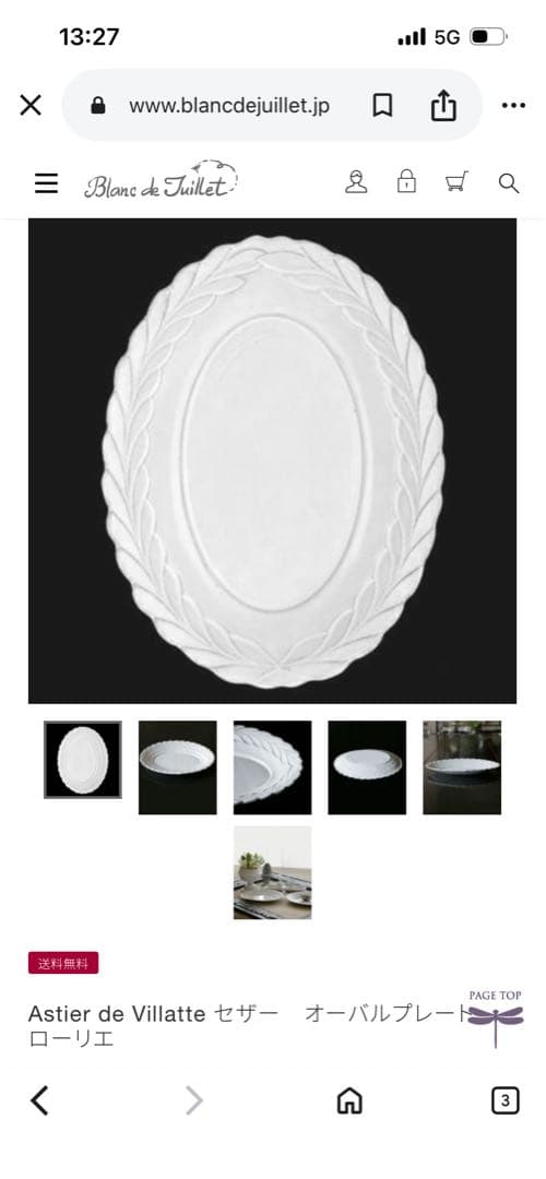 Astier de Villatte アスティエ ローリエオーバルプレート