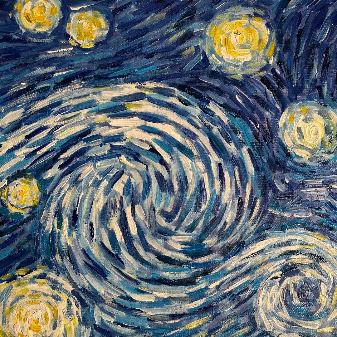 ★秀作★手書き油絵 ゴッホ 星月夜 額付 絵画 インテリア 油彩画