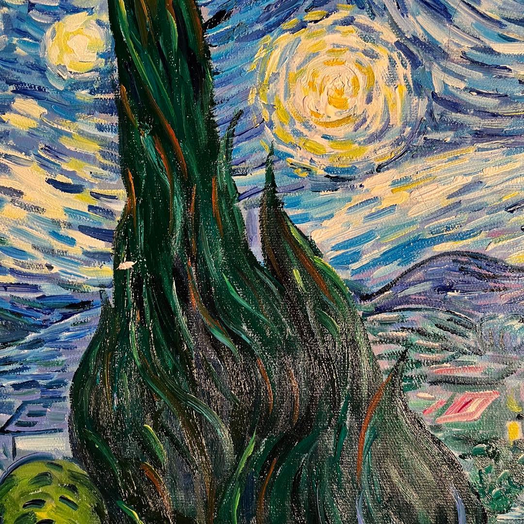 ★秀作★手書き油絵 ゴッホ 星月夜 額付 絵画 インテリア 油彩画