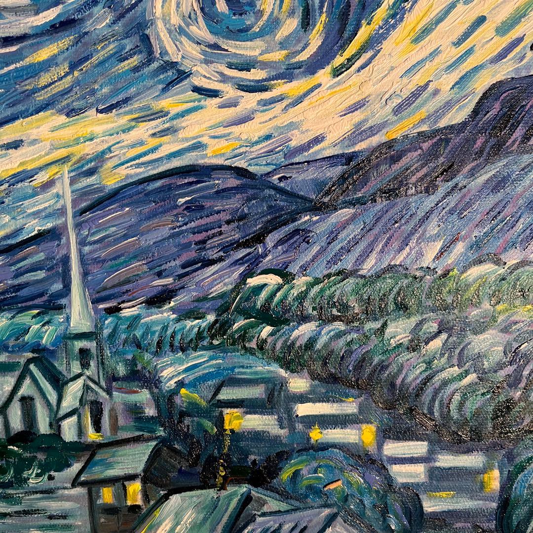 ★秀作★手書き油絵 ゴッホ 星月夜 額付 絵画 インテリア 油彩画