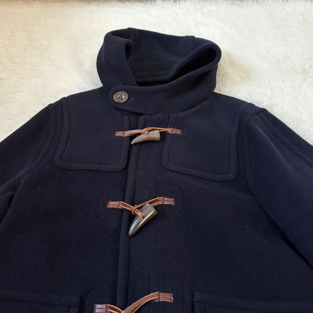 【MoorBrook製生地】ダッフルコート　ヘリンボーン　ネイビー　英国製　M