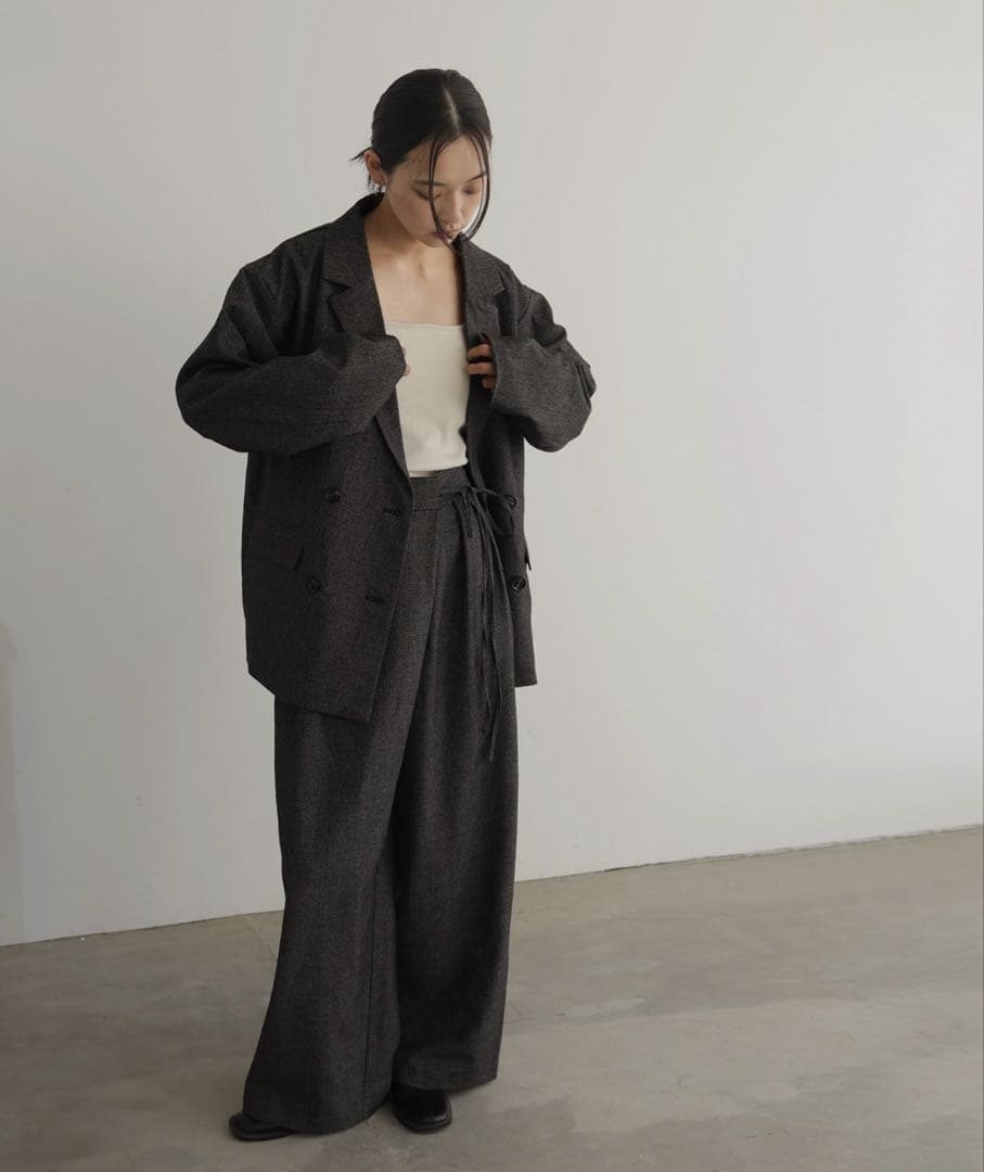 チェックテーラードジャケット/チェックラップタックパンツ