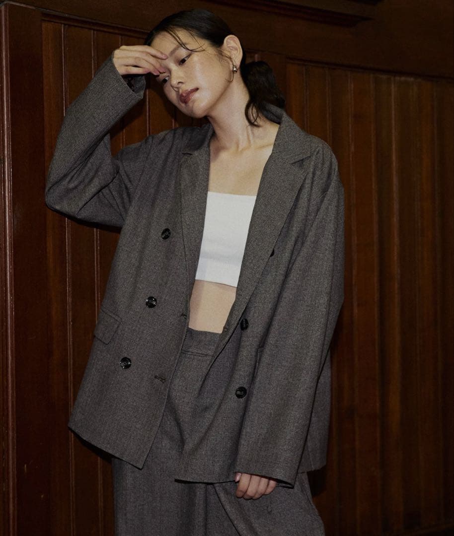 チェックテーラードジャケット/チェックラップタックパンツ