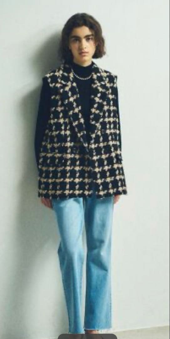 グレースクラス　フェザーチェックツイードジレ