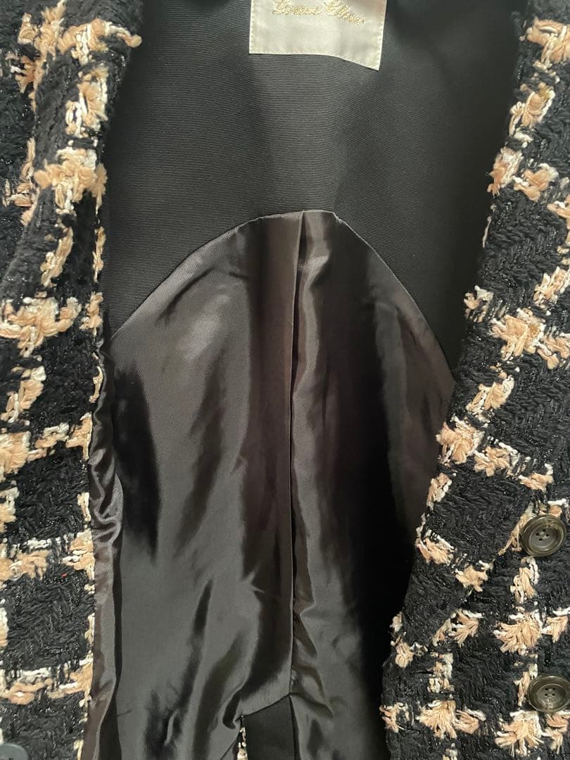 グレースクラス　フェザーチェックツイードジレ