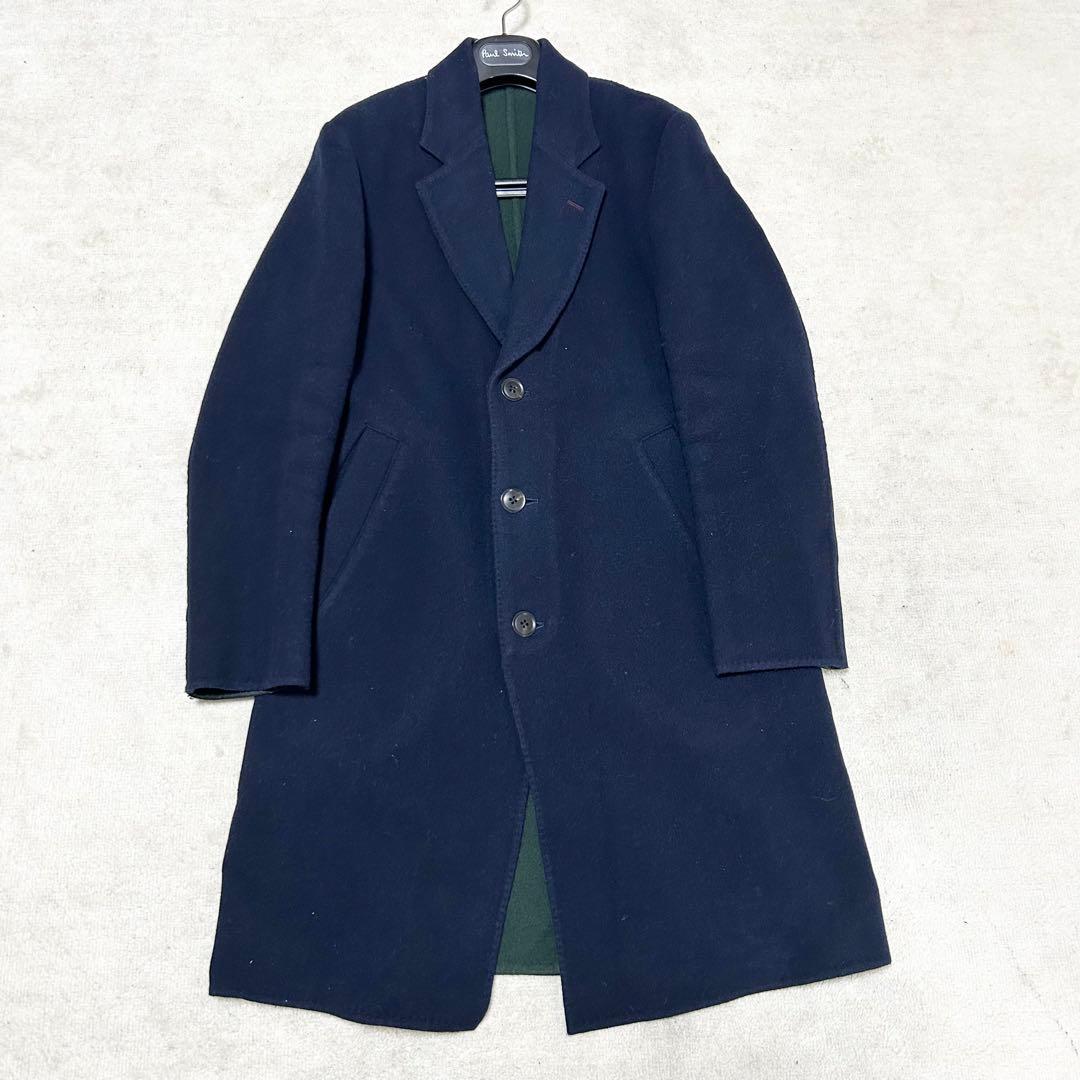 現行　PaulSmith ウールチェスターコート　ネイビー　バイカラー　緑