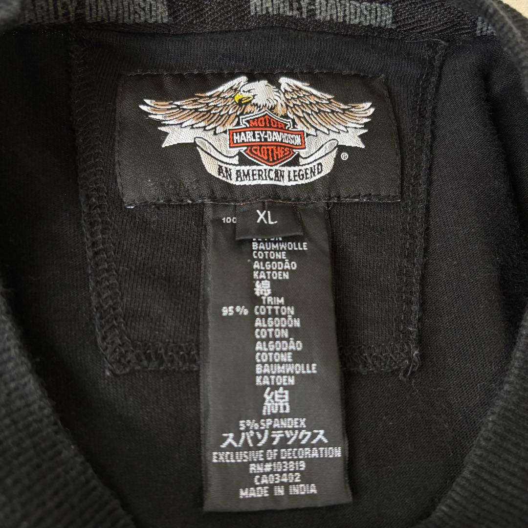 ハーレーダビッドソン　ロングTシャツ　刺繍ロゴ　XLサイズ　ブラック　古着
