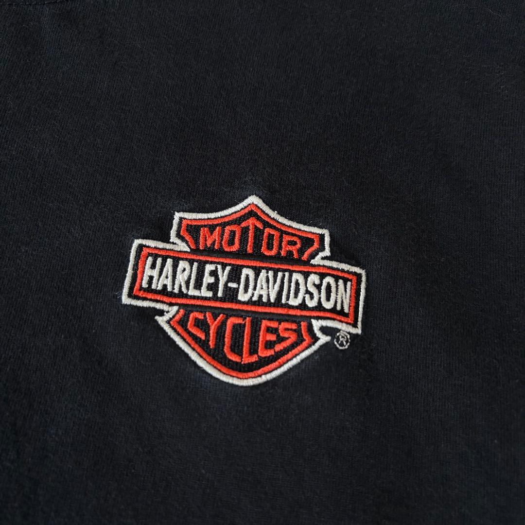 ハーレーダビッドソン　ロングTシャツ　刺繍ロゴ　XLサイズ　ブラック　古着