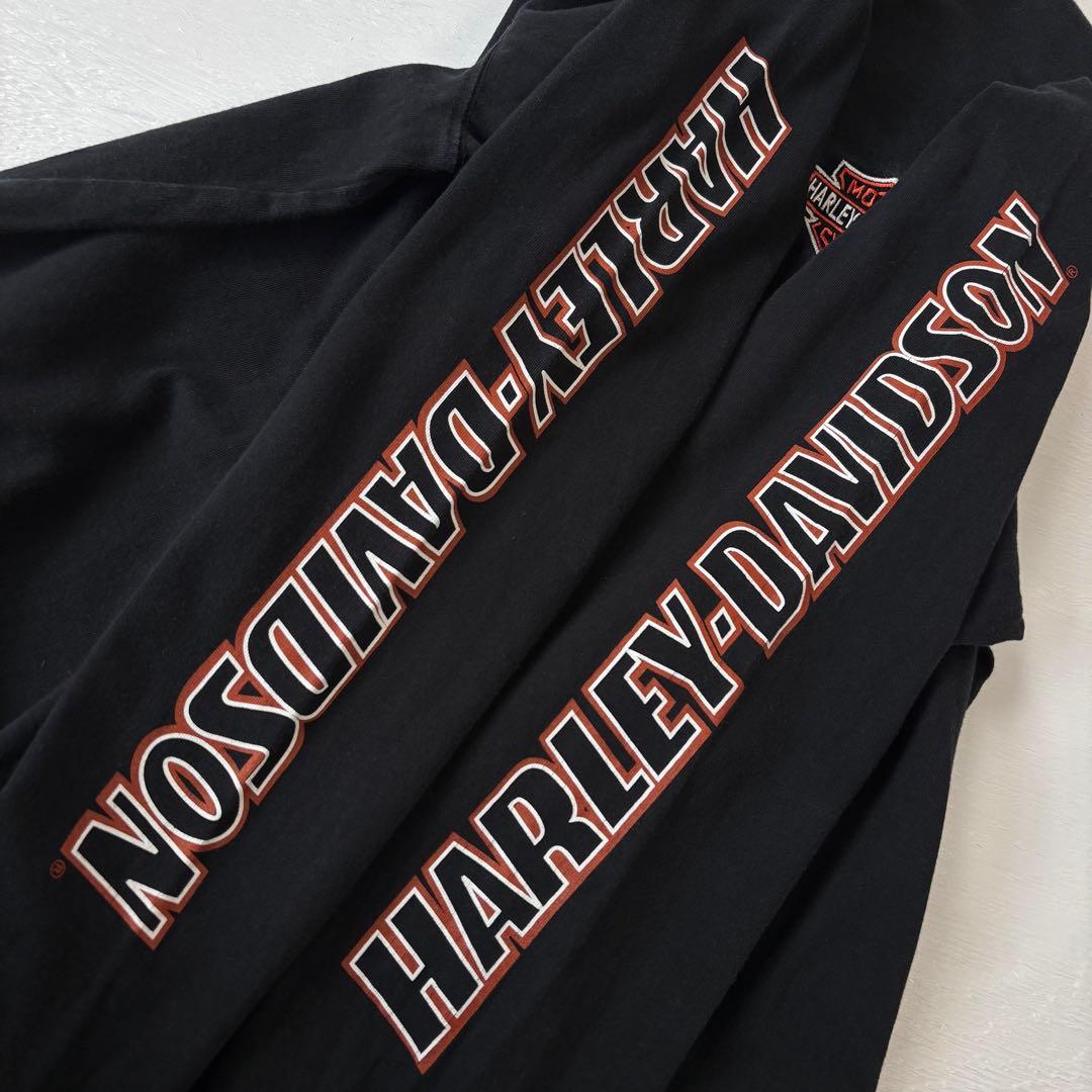 ハーレーダビッドソン　ロングTシャツ　刺繍ロゴ　XLサイズ　ブラック　古着