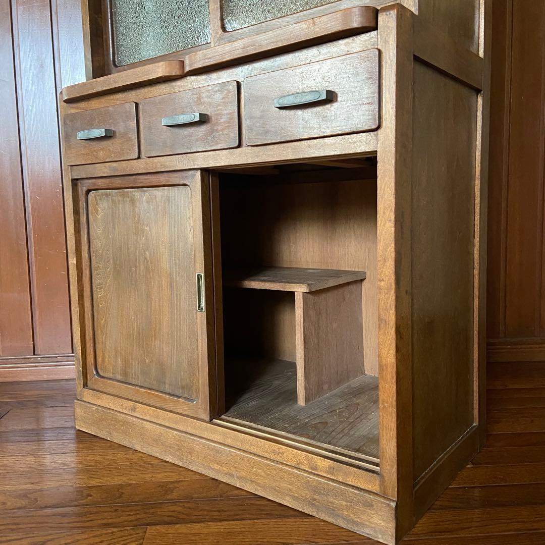 アンティーク　食器棚　置き台付き　希少な棚　ダイヤガラス　戸棚　昭和レトロ