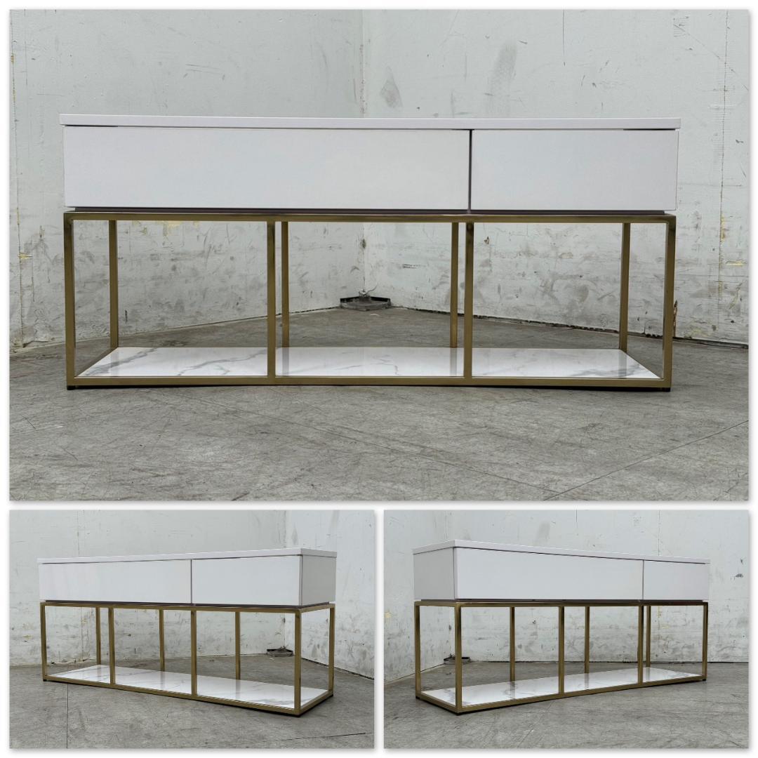 T1265☆美品☆フランフラン　レーヌ　TV台　大理石調　ゴールドフレーム