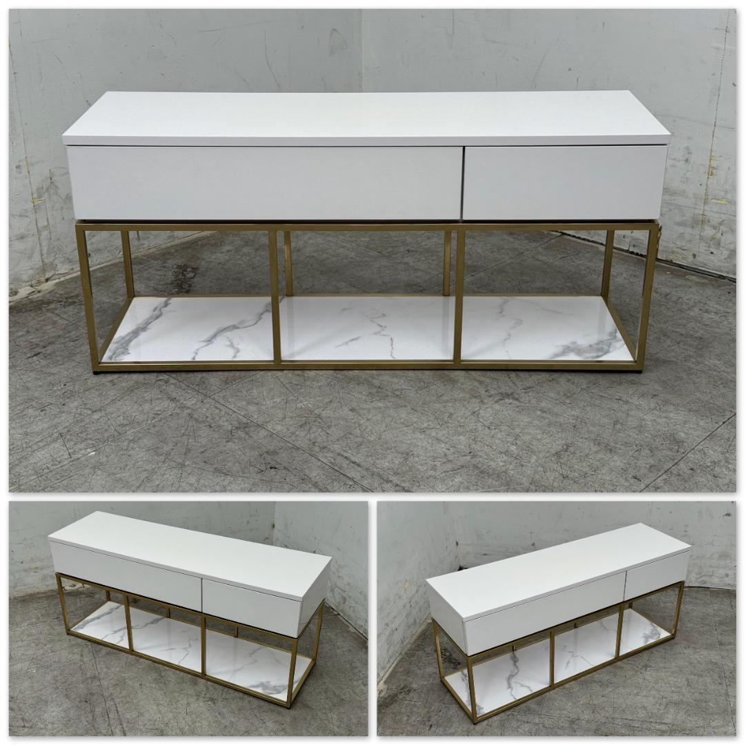 T1265☆美品☆フランフラン　レーヌ　TV台　大理石調　ゴールドフレーム