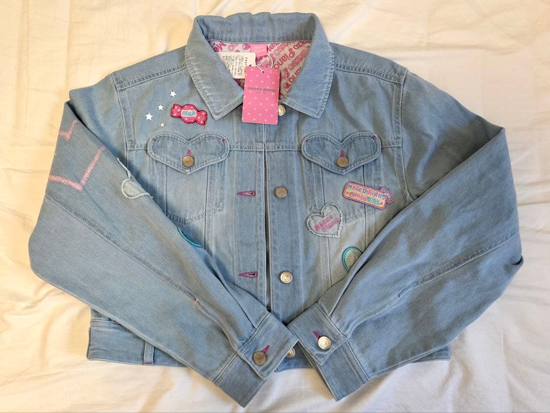 メゾピアノ ハートいっぱいデニムジャケット ベリエちゃん刺繍 大人サイズ