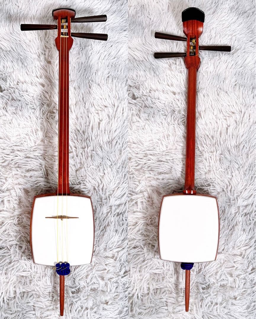 【新品弦張替え済み】小胡弓　花梨　本皮　皮破れなし　弓付き　和楽器