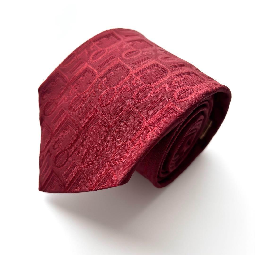 ꧁美品꧂ クリスチャンディオール ネクタイ トロッター オブリーク ロゴ レッド