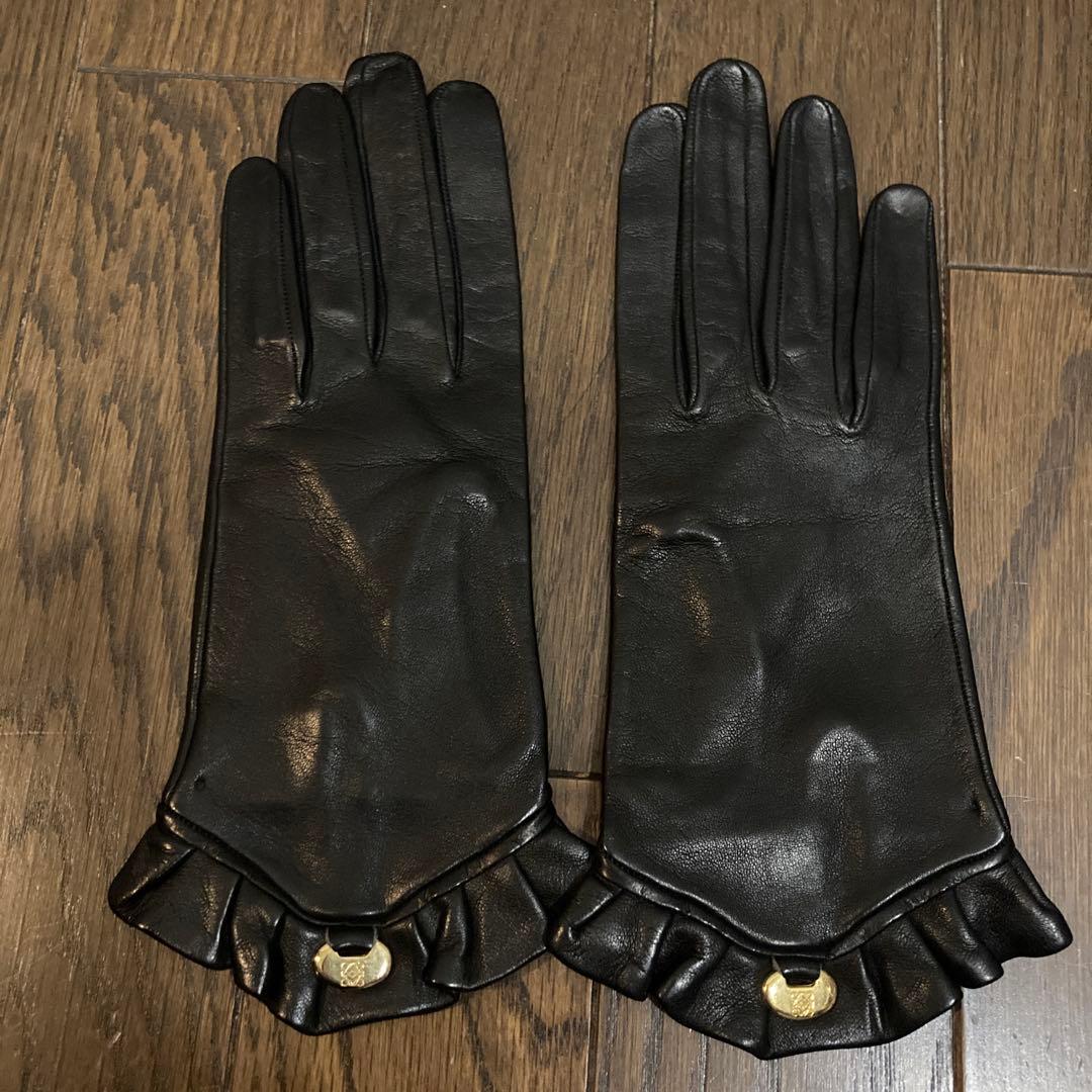 レザー手袋 フリル付き 黒