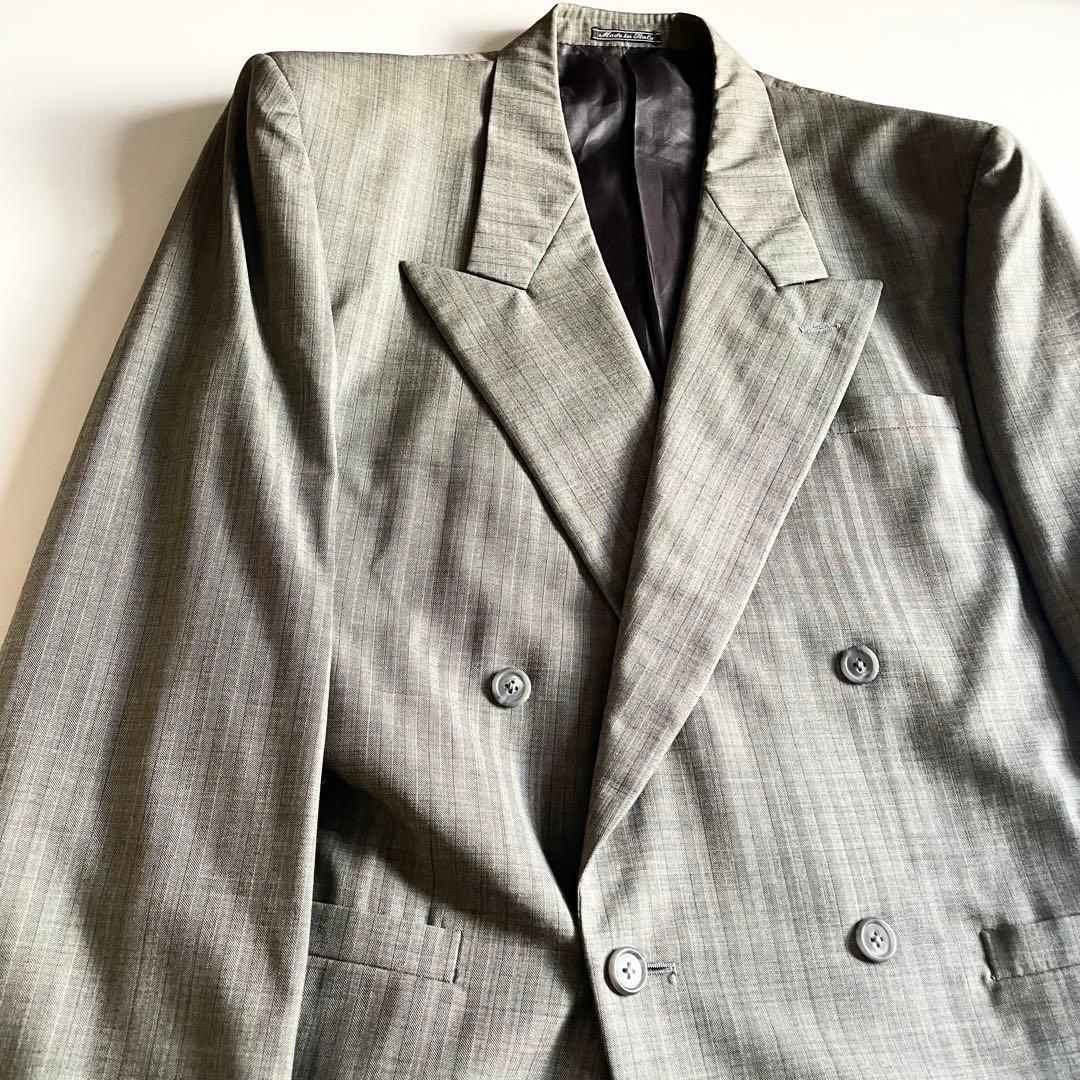 し*ー様 ジャンニヴェルサーチ ヘリンボーンST ダブルスーツ 48 美品 ヴィ
