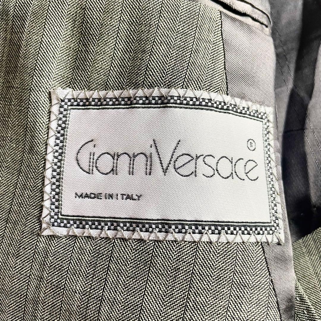 し*ー様 ジャンニヴェルサーチ ヘリンボーンST ダブルスーツ 48 美品 ヴィ