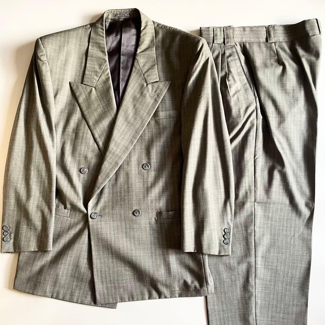 し*ー様 ジャンニヴェルサーチ ヘリンボーンST ダブルスーツ 48 美品 ヴィ