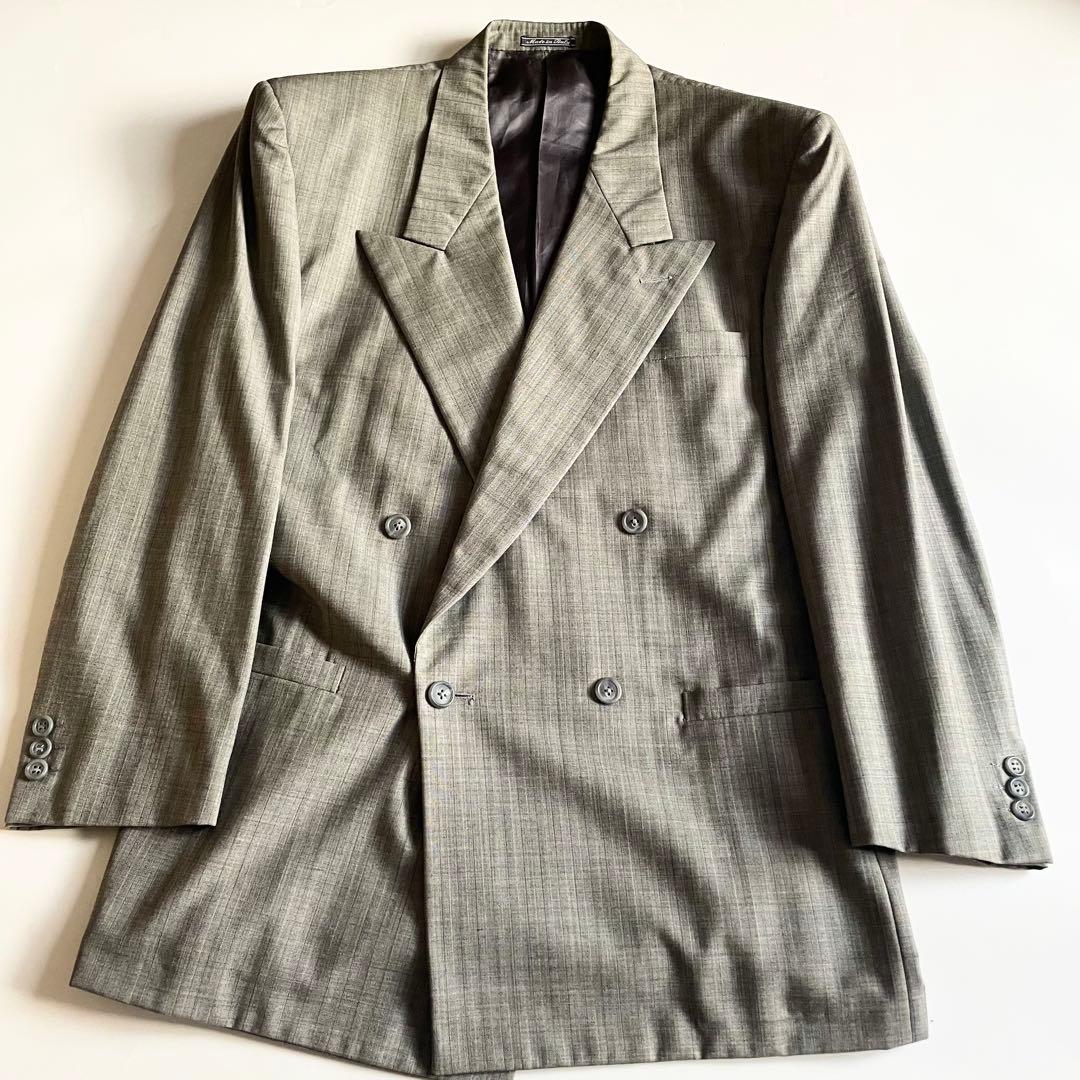 し*ー様 ジャンニヴェルサーチ ヘリンボーンST ダブルスーツ 48 美品 ヴィ
