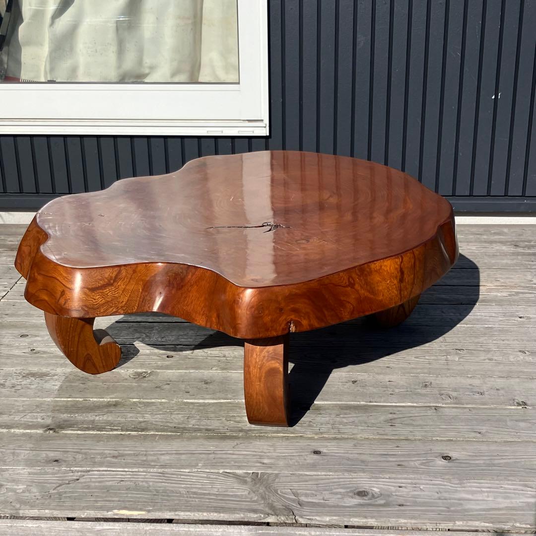 昭和レトロ 木製 天然木 欅材 一枚板 脚付き座卓 センターテーブル ビンテージ