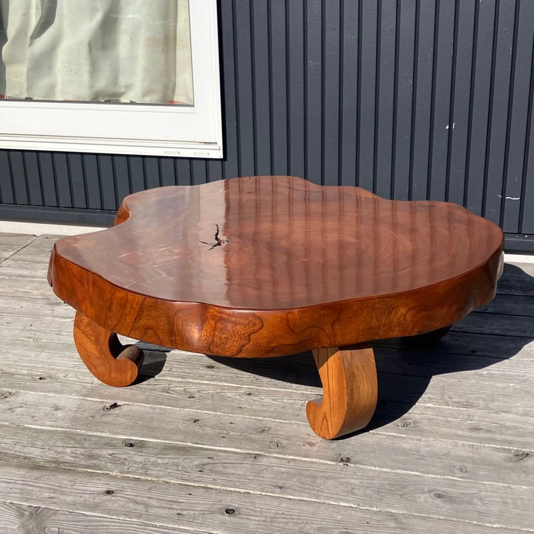 昭和レトロ 木製 天然木 欅材 一枚板 脚付き座卓 センターテーブル ビンテージ