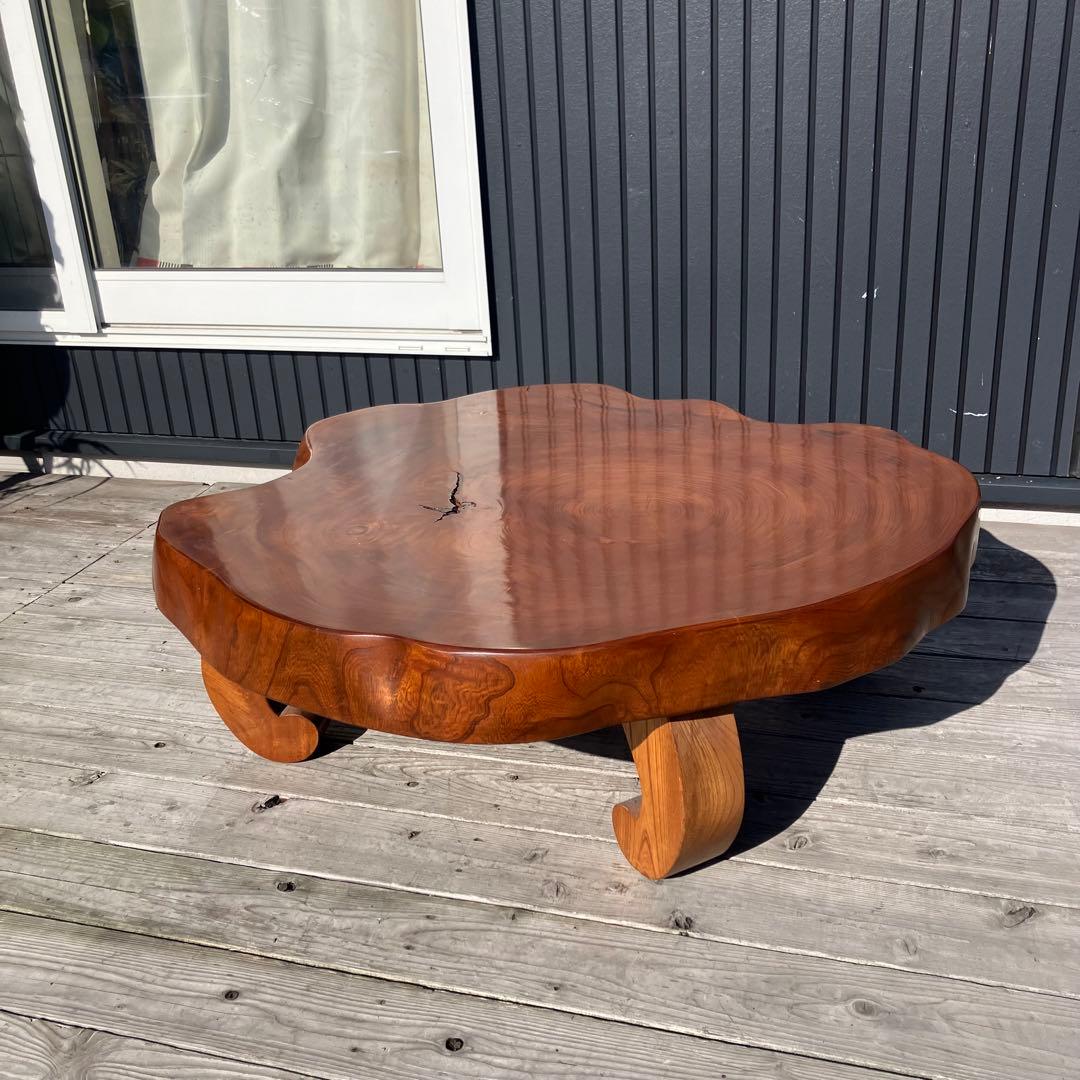 昭和レトロ 木製 天然木 欅材 一枚板 脚付き座卓 センターテーブル ビンテージ