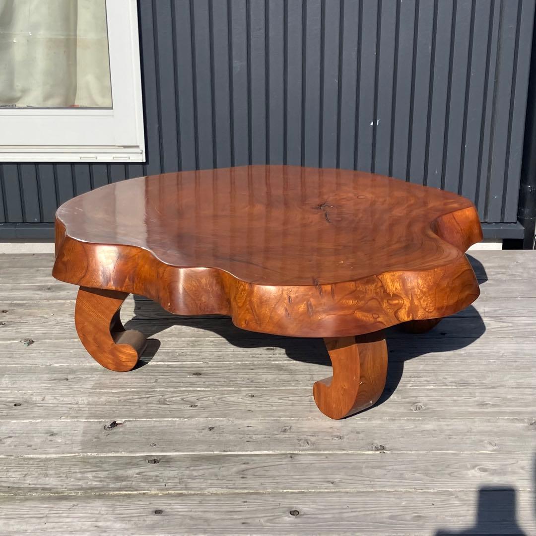 昭和レトロ 木製 天然木 欅材 一枚板 脚付き座卓 センターテーブル ビンテージ