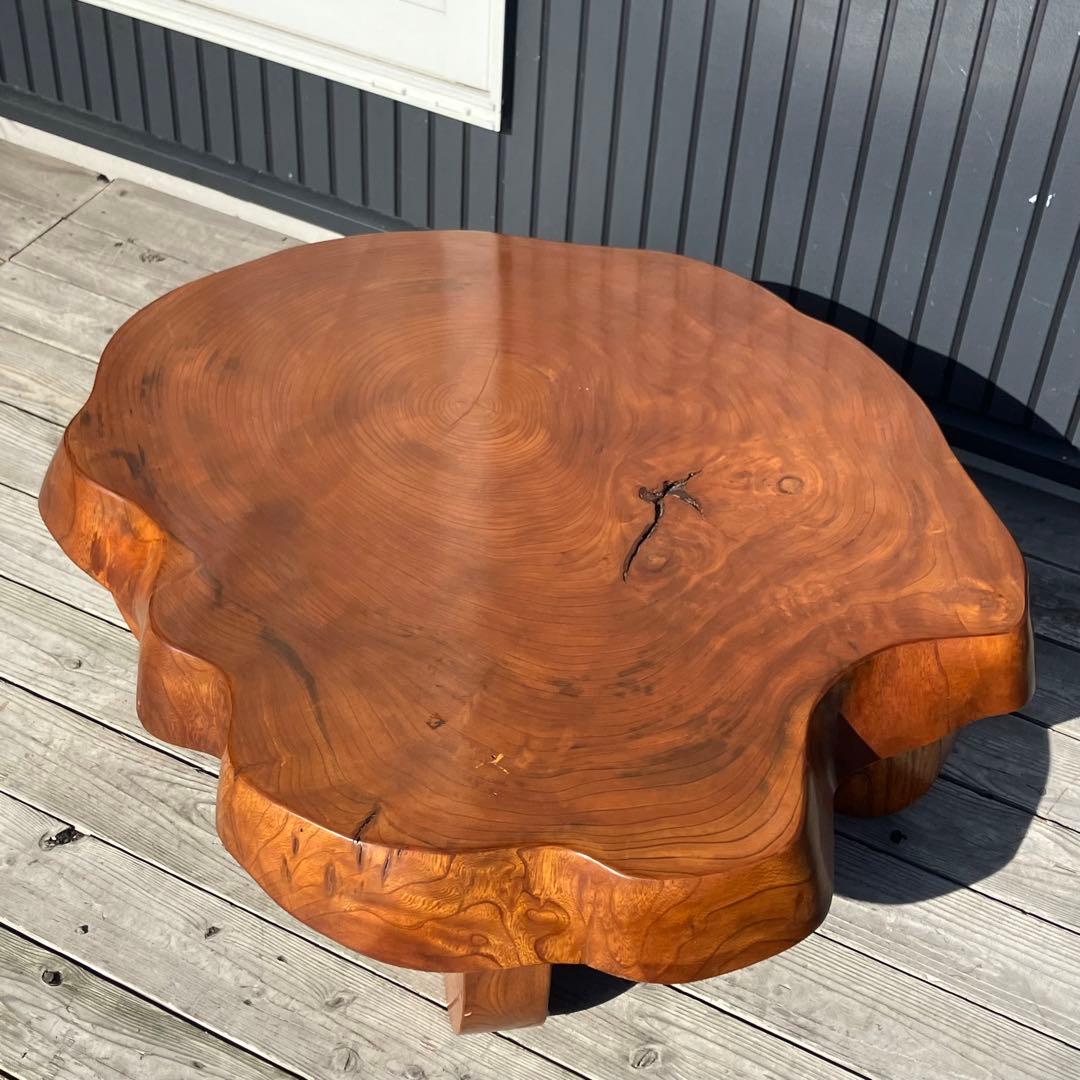 昭和レトロ 木製 天然木 欅材 一枚板 脚付き座卓 センターテーブル ビンテージ