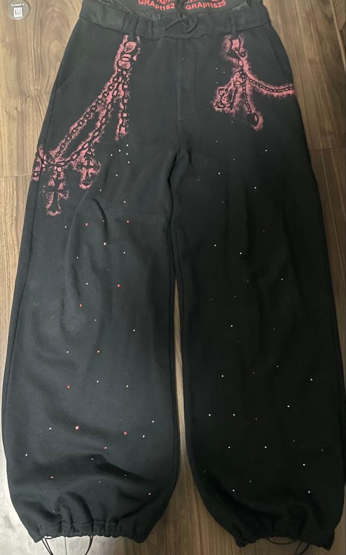 GRANCY ラインストーン デザイン レイヤード スウェット パンツ L