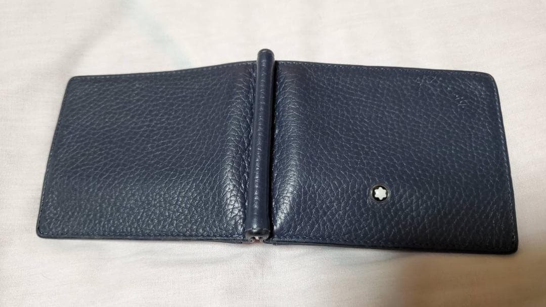 正規 モンブラン レザーマネークリップ紺 財布 ペーパーウォレット カードケース