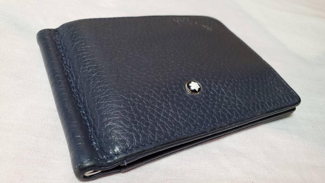 正規 モンブラン レザーマネークリップ紺 財布 ペーパーウォレット カードケース
