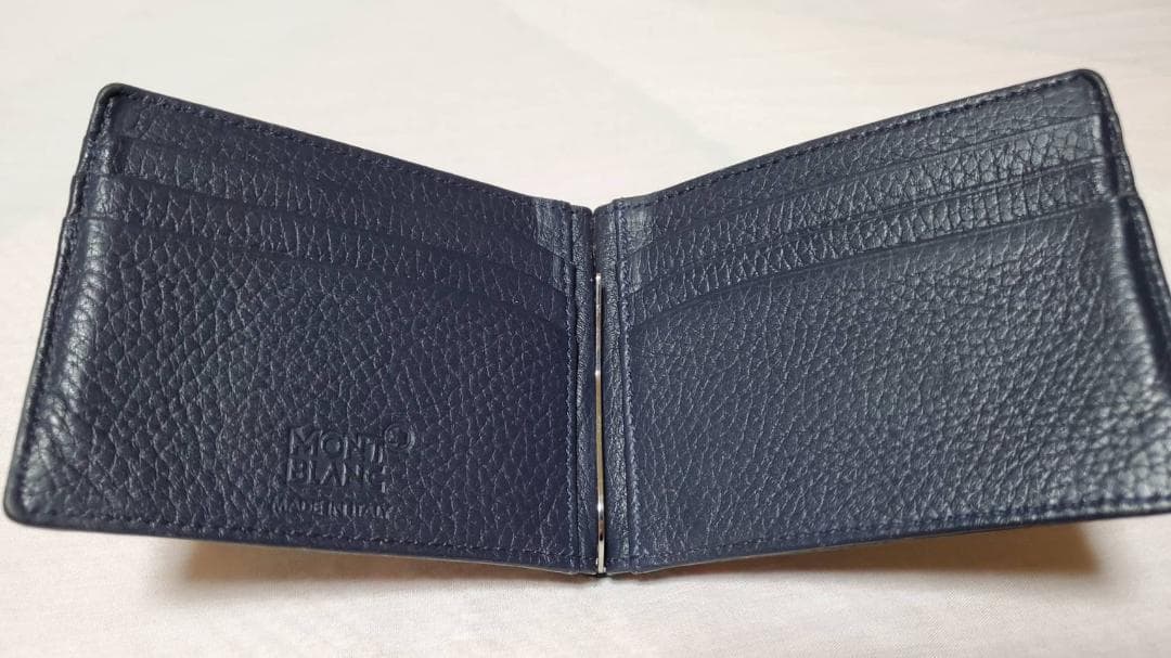 正規 モンブラン レザーマネークリップ紺 財布 ペーパーウォレット カードケース