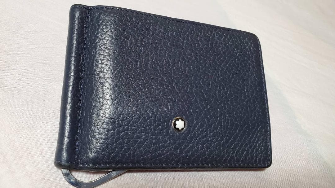 正規 モンブラン レザーマネークリップ紺 財布 ペーパーウォレット カードケース