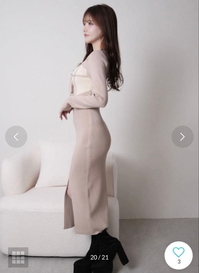 lip serviceデコルテオープンバイカラーリボンニットワンピース