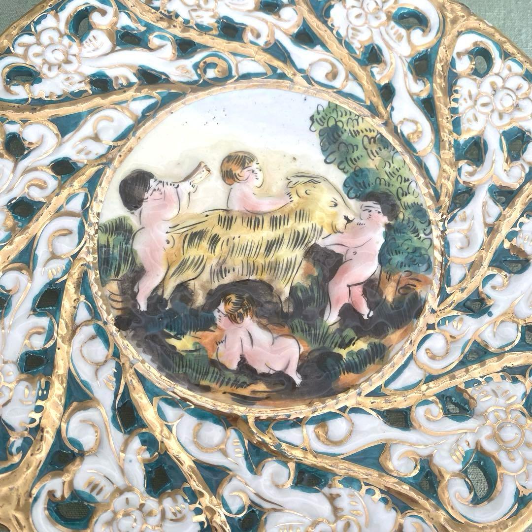 CAPODIMONTE イタリア製 陶器 飾り皿 天使　エンボス装飾アンティーク