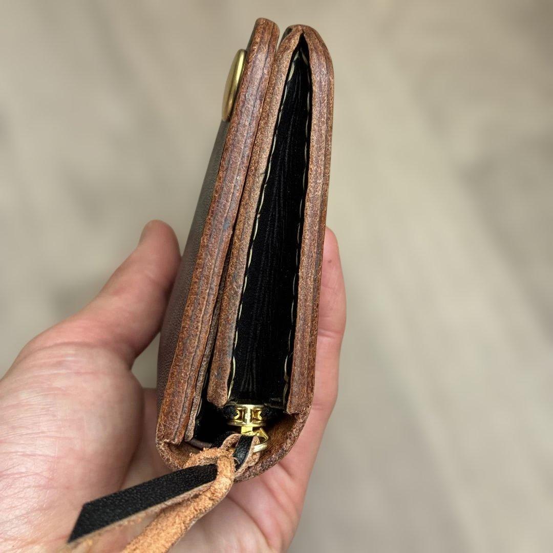 【茶芯ブラック】ミドルトラッカーウォレット　真鍮　お札を折らずに収納　タイプB