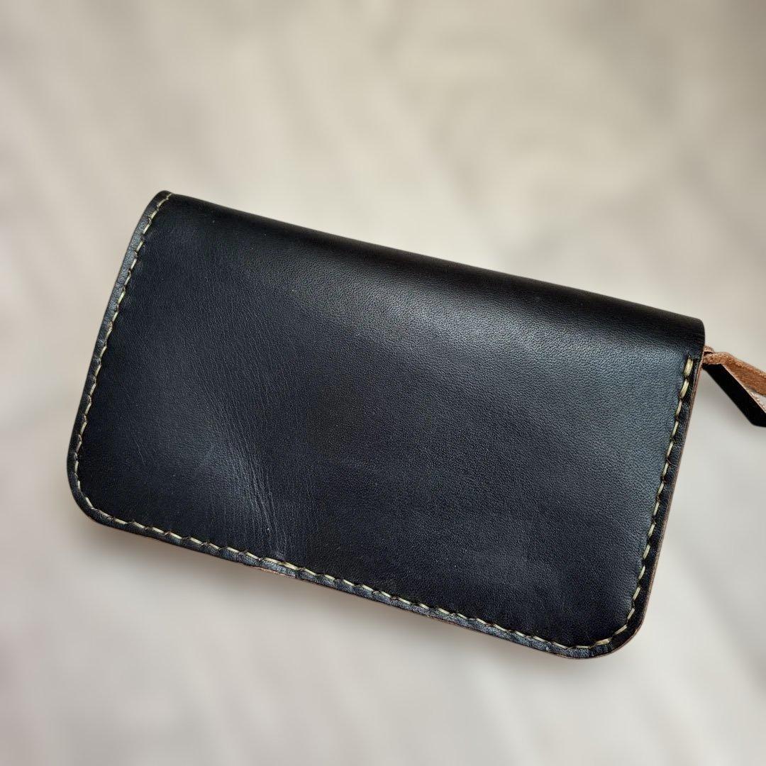 【茶芯ブラック】ミドルトラッカーウォレット　真鍮　お札を折らずに収納　タイプB