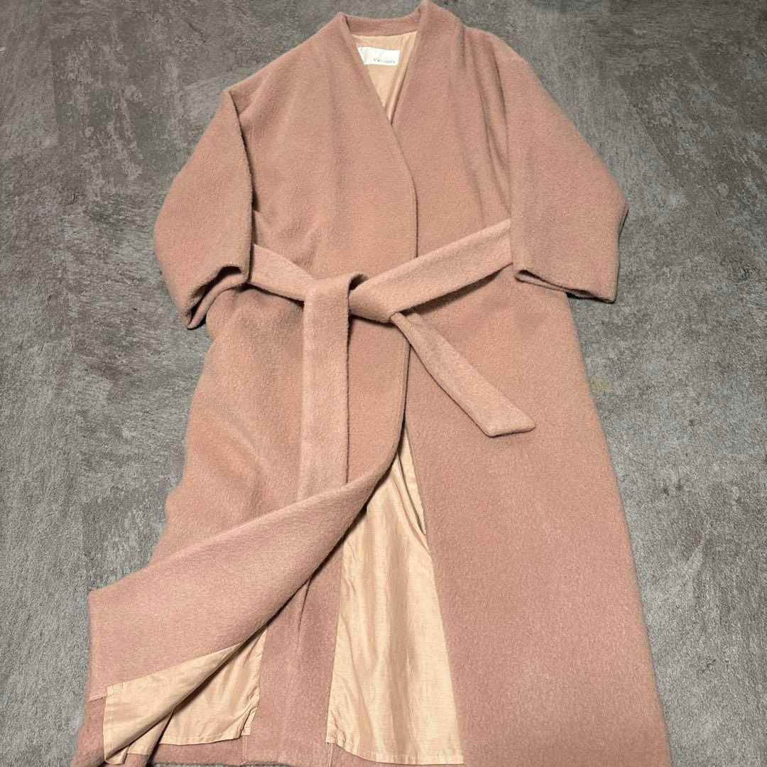 【美品】モヘアロングガウンコート、Whim Gazette大草直子コラボ腰ベルト