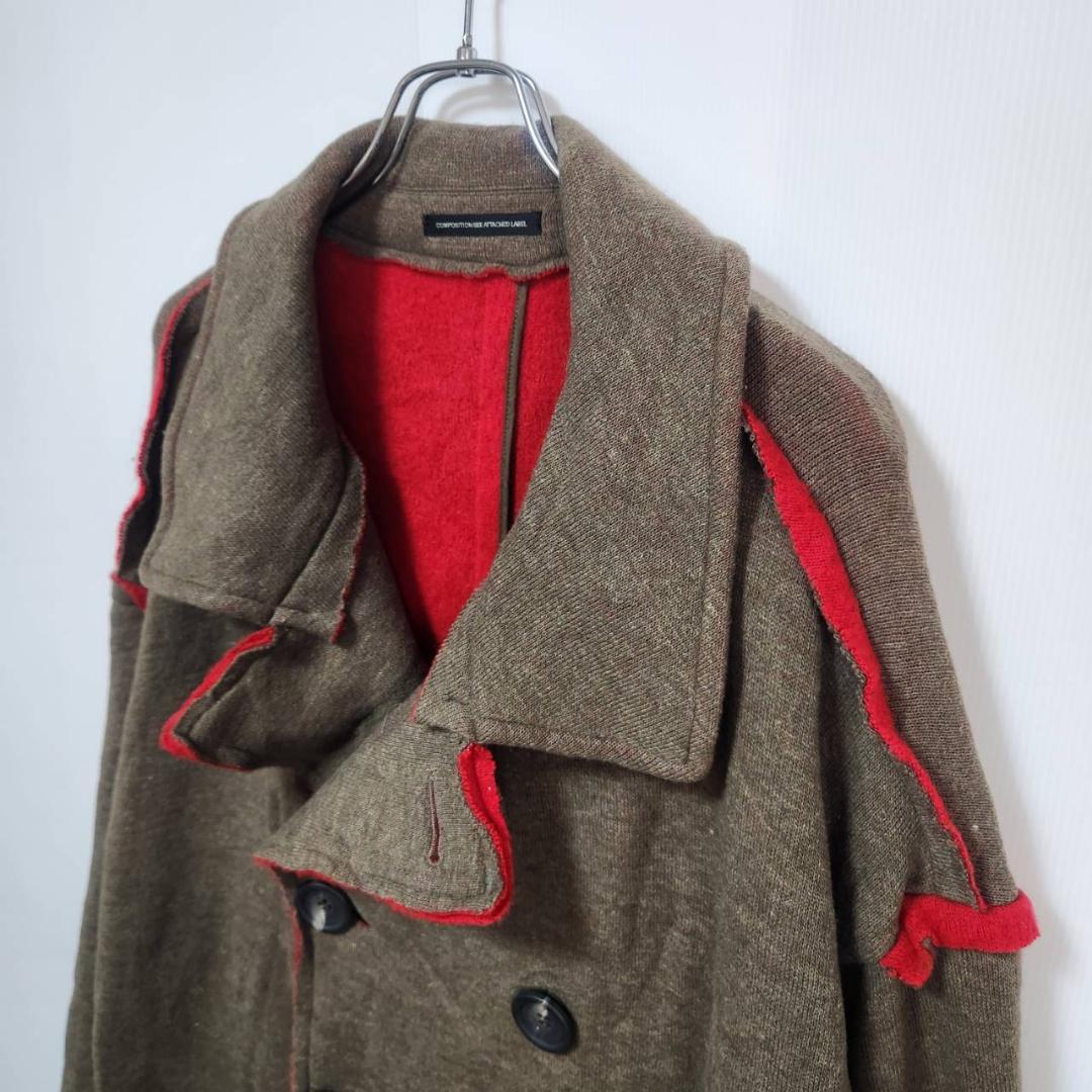 ワイズ Y's バイカラー断ち切りニットコート カーキ ロングコート L