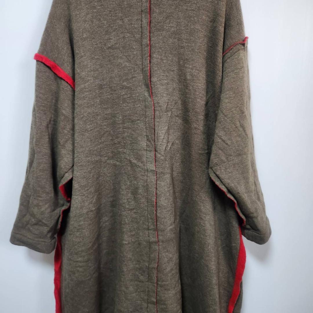 ワイズ Y's バイカラー断ち切りニットコート カーキ ロングコート L