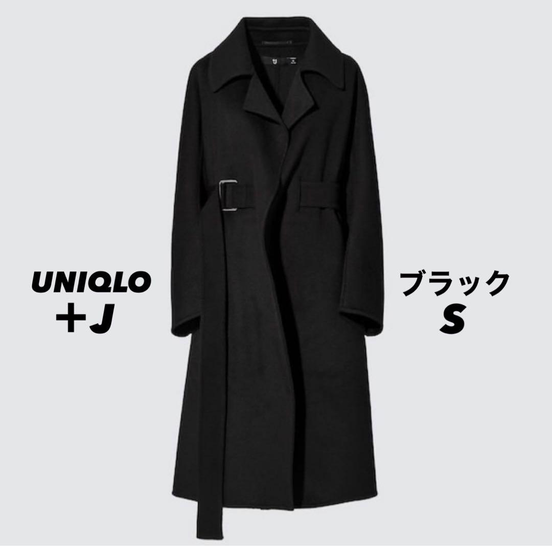 41】新品 UNIQLO +J カシミヤブレンドラップロングコート ブラック S