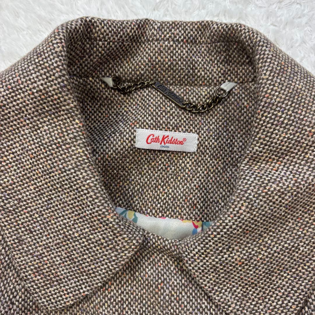 美品　キャスキッドソン　ウールツイードケープコート　ポンチョ　裏花柄