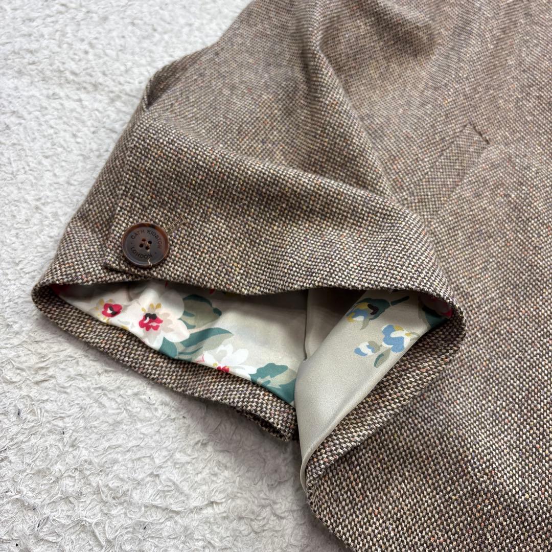 美品　キャスキッドソン　ウールツイードケープコート　ポンチョ　裏花柄