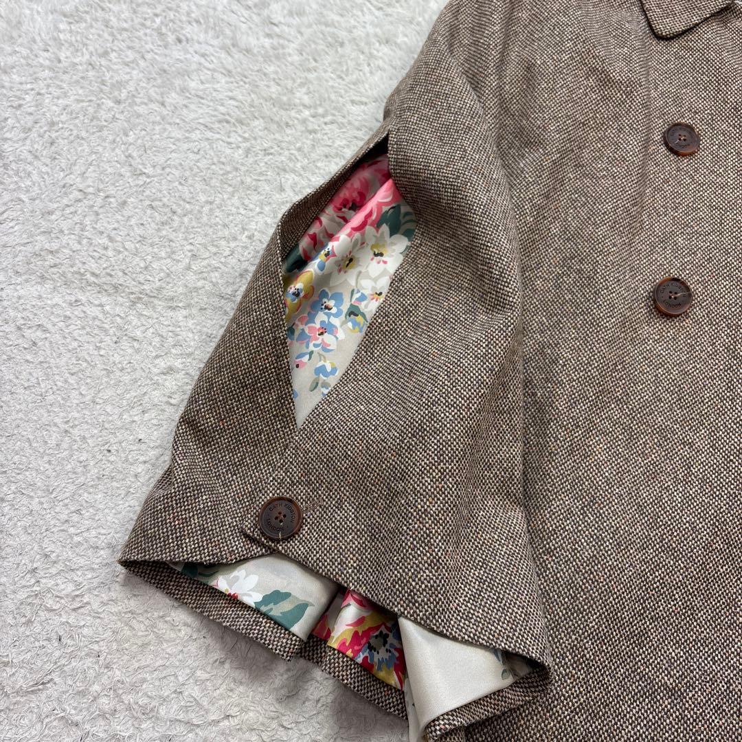 美品　キャスキッドソン　ウールツイードケープコート　ポンチョ　裏花柄