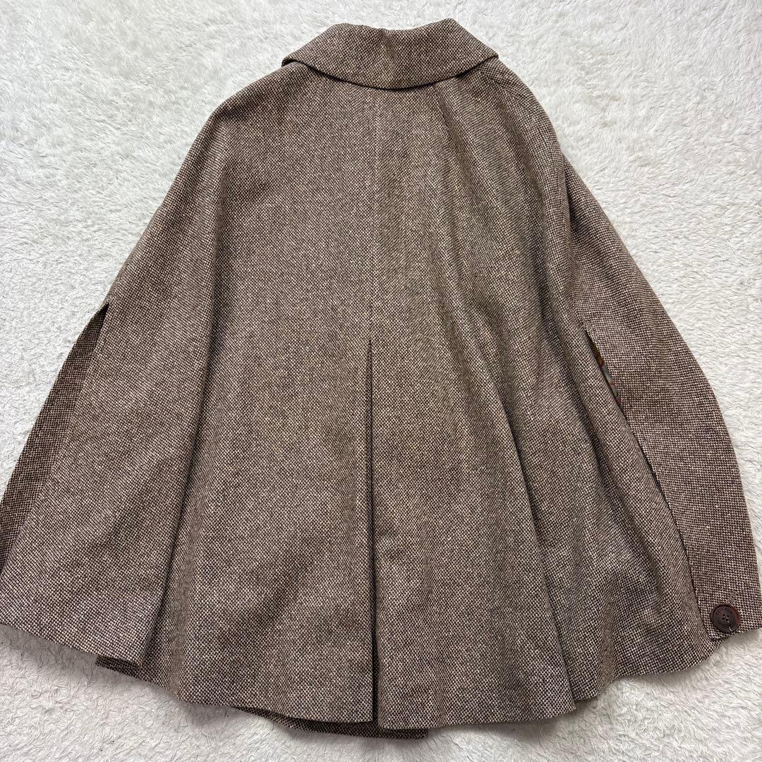美品　キャスキッドソン　ウールツイードケープコート　ポンチョ　裏花柄